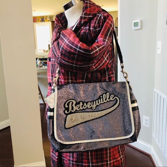Vintage Betseyville Glitter Varsity Messenger Bag